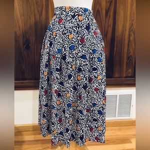 Vintage Abstract Floral Midi Skirt High Waist A-Line Retro Artsy 80s 90s